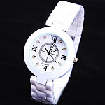 Women Wrist Watch, Porcelain, with Glass & Zinc Alloy, platinum color plated, with rhinestone, white, 38mm, 17mm Approx 9.2 Inch 