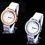 Women Wrist Watch, Porcelain, with Glass & Zinc Alloy, platinum color plated, with rhinestone 38mm, 17mm Approx 8.6 Inch 