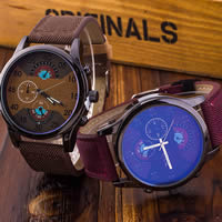Men Wrist Watch, Zinc Alloy, with Canvas & Glass, Chinese movement, plated, adjustable & for man 45mm, 22mm Approx 9.3 Inch 