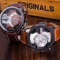 Bracelets de montre pour hommes, alliage de zinc, avec cuir PU & verre, mouvement chinoise, Placage, réglable, plus de couleurs à choisir, 48mm, 23mm Environ 9.4 pouce, Vendu par PC