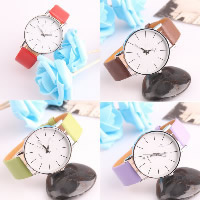 Bracelets de montre pour femmes, alliage de zinc, avec cuir PU & verre, mouvement chinoise, Placage de couleur platine, plus de couleurs à choisir, 40mm Environ 9.4 pouce, Vendu par PC