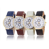 Unisex Wrist Watch, Zinc Alloy, with PU Leather & Glass, Chinese movement, gold color plated 35mm Approx 9.5 Inch 