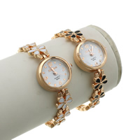 Fashion Watch Bracelet, Zinc Alloy, with Glass, Chinese movement, gold color plated, for woman & enamel & with rhinestone Approx 9 Inch 
