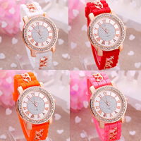 Women Wrist Watch, Zinc Alloy, with Glass & Silicone, Chinese movement, rose gold color plated, adjustable & with rhinestone & stardust 40mm Approx 9.5 Inch 