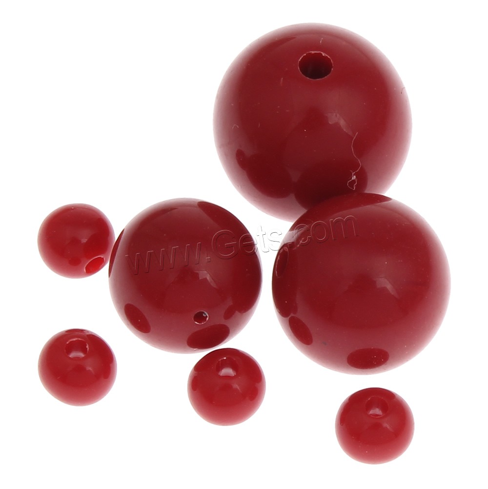 Solide Acryl Perlen, rund, verschiedene Größen vorhanden & Volltonfarbe, rot, Bohrung:ca. 1mm, verkauft von Tasche