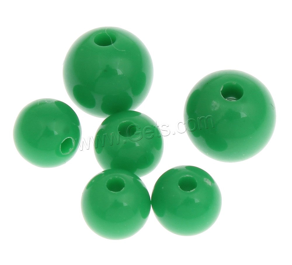 Solid Color Acrylic Beads, Round, different size for choice, green, Hole:Approx 1mm, Sold By Bag