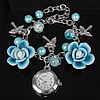 Fashion Watch Bracelet, Zinc Alloy, with Polymer Clay & Glass & Plastic Pearl & Iron, with 1.5Inch extender chain, platinum color plated, with flower pattern, blue, 8-18mm 22mm Approx 6.3 Inch 
