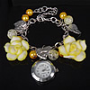Fashion Watch Bracelet, Zinc Alloy, with Polymer Clay & Glass & Plastic Pearl & Iron, with 2Inch extender chain, platinum color plated, with flower pattern, yellow, 8-16mm 22mm Approx 6.5 Inch 