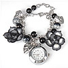Fashion Watch Bracelet, Zinc Alloy, with Polymer Clay & Glass & Plastic Pearl & Iron, with 1.5Inch extender chain, plated, with flower pattern, white and black, 8-16mm 22mm Approx 6.2 Inch 