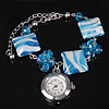 Fashion Watch Bracelet, Zinc Alloy, with Crystal & Lampwork & Iron, with 3Inch extender chain, plated, faceted, blue, 8mm 22mm .3 Inch 