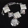 Fashion Watch Bracelet, Zinc Alloy, with Lampwork & Glass & Iron, with 3Inch extender chain, plated, faceted, white, 8mm 22mm .1 Inch 