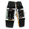 Bracelets de montre pour couple, alliage de zinc, avec cuir PU & verre, Placage de couleur platine, pour le couple, noire  14-20mm Environ 9 pouce, Environ 9.3 pouce, Vendu par paire