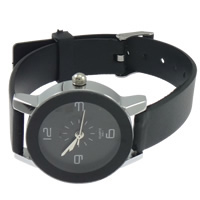 Bracelets de montre pour femmes, alliage de zinc, avec cuir PU & verre, Placage de couleur platine, noire, 25mm, 12mm Environ 8.27 pouce, Vendu par PC