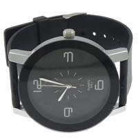 Bracelets de montre pour hommes, alliage de zinc, avec cuir PU & verre, Placage de couleur platine, noire, 40mm, 20mm Environ 9.25 pouce, Vendu par PC