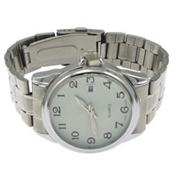 Men Wrist Watch, Zinc Alloy, with Glass, platinum color plated, with single calendar & for man, 35mm, 18mm Approx 9 Inch 