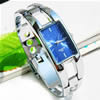 Наручные часы железа, цинковый сплав, с Стеклянный, Прямоугольная форма, Платиновое покрытие платиновым цвет, Женский, голубой 14mm, длина:Приблизительно 7 дюймовый, продается PC