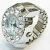 Watch Finger Ring, Zinc Alloy, with Glass, Flat Round, platinum color plated, with rhinestone, 21.5mm, US Ring 