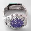 Montre de chronographe, alliage de zinc, avec verre, Rond, Placage de couleur platine, pour homme & émail pouce, Vendu par PC