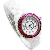Women Wrist Watch, Zinc Alloy, with Porcelain & Glass, platinum color plated, for woman & with rhinestone, white, 36mm, 15mm Approx 8.2 Inch 