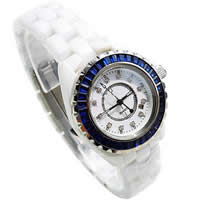 Women Wrist Watch, Zinc Alloy, with Porcelain & Glass, platinum color plated, for woman & with rhinestone, white, 36mm, 15mm Approx 8.2 Inch 