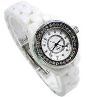 Women Wrist Watch, Zinc Alloy, with Porcelain & Glass, antique bronze color plated, for woman & with rhinestone, white, 33mm, 15mm Approx 8.2 Inch 