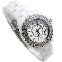 Women Wrist Watch, Zinc Alloy, with Porcelain & Glass, platinum color plated, for woman & with rhinestone, white, 40mm, 15mm Approx 8.2 Inch 