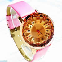 Women Wrist Watch, Zinc Alloy, with PU Leather & Glass, plated, for woman & with rhinestone, pink, 40mm, 18mm Approx 9.2 Inch 