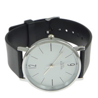 Uhr Armbänder für Männer, Zinklegierung, mit PU Leder & Glas, Platinfarbe platiniert, für den Menschen, schwarz, 33mm, 18mm, Länge:ca. 8.8 ZollInch, verkauft von PC