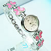 Мода Часы браслет, цинковый сплав, с Стеклянный, Круглая, Платиновое покрытие платиновым цвет, Женский & эмаль & со стразами, розовый, 23mm, длина:Приблизительно 6 дюймовый, продается PC