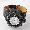 Fashion Children Watch, PU Leather, with Glass & Zinc Alloy, Flower, platinum color plated, with rhinestone, black Inch 