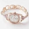 Fashion Watch Bracelet, Zinc Alloy, with Glass, plated, for woman & with rhinestone, 24.5mm .5 Inch 