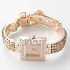 Fashion Watch Bracelet, Zinc Alloy, with Glass, Rectangle, plated, for woman & with rhinestone, 24mm Inch 