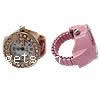 Fingerring Uhr, Zinklegierung, mit Glas, flache Runde, Einbrennlack, mit Strass, keine, 27x22mm, Größe:6.5, verkauft von PC