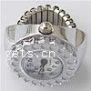 Fingerring Uhr, Zinklegierung, mit Glas, Platinfarbe platiniert, Emaille, weiß, 27x22mm, Bohrung:ca. Approx 16mm, Größe:5.5, verkauft von PC