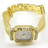 Pulsera Reloj de Moda, aleación de zinc, con Vidrio, chapado, con diamantes de imitación, 19x30mm, longitud:7.5 Inch, Vendido por UD