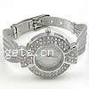 Мода Часы браслет, цинковый сплав, с Стеклянный, Круглая, Платиновое покрытие платиновым цвет, со стразами длина:8.5 дюймовый, продается PC