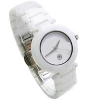 Women Wrist Watch, Zinc Alloy, with Porcelain & Glass, platinum color plated, with single calendar & for woman & with rhinestone, white, 33mm, 18mm Approx 7.8 Inch 