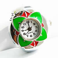 Fingerring Uhr, Zinklegierung, mit Glas, Platinfarbe platiniert, Emaille, 18mm, verkauft von PC