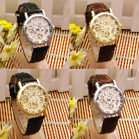 Men Wrist Watch, PU Leather, with zinc alloy dial & Glass, plated, stem-winder & for man 35mm Approx 9.8 Inch 