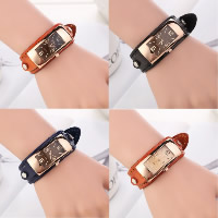 Women Wrist Watch, Cowhide, with zinc alloy dial & Glass, Chinese movement, gold color plated, for woman Approx 8.6 Inch 