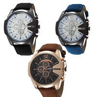 Men Wrist Watch, Zinc Alloy, with PU Leather & Glass, Chinese movement, plated, adjustable & for man Approx 10.2 Inch 