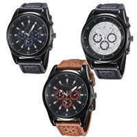 Men Wrist Watch, Zinc Alloy, with PU Leather & Glass, Chinese movement, plumbum black color plated, adjustable & for man Approx 10.4 Inch 
