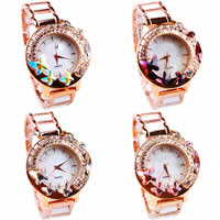 Women Wrist Watch, Zinc Alloy, with Porcelain & Glass, rose gold color plated, with rhinestone cadmium free, 43mm, 17mm Approx 9 Inch 