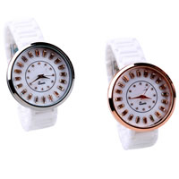 Women Wrist Watch, Zinc Alloy, with Porcelain & Glass, plated, with rhinestone cadmium free, 40mm, 18mm Approx 9 Inch 