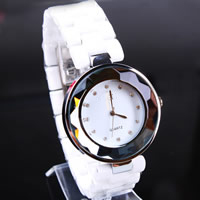 Women Wrist Watch, Zinc Alloy, with Porcelain & Glass, platinum color plated, with rhinestone, cadmium free, 35mm, 20mm Approx 9 Inch 