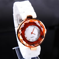 Women Wrist Watch, Zinc Alloy, with Porcelain & Glass, rose gold color plated, with rhinestone, cadmium free, 35mm, 20mm Approx 9 Inch 