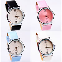 Women Wrist Watch, Zinc Alloy, with PU Leather & Glass, platinum color plated cadmium free, 38mm, 20mm Approx 8.8 Inch 