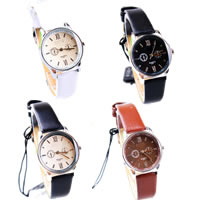 Women Wrist Watch, Zinc Alloy, with PU Leather & Glass, platinum color plated, for woman & waterproof cadmium free, 25mm, 11mm Approx 7.8 Inch 