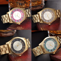 Bracelets de montre pour femmes, acier inoxydable, avec verre, mouvement chinoise, Placage de couleur d'or, vernis d'étuvage, plus de couleurs à choisir, 40mm, 20mm Environ 8.5 pouce, Vendu par PC