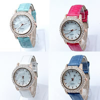 Women Wrist Watch, Zinc Alloy, with PU Leather & Glass, Chinese movement, plated, adjustable & with rhinestone 20mm Approx 9.8 Inch 
